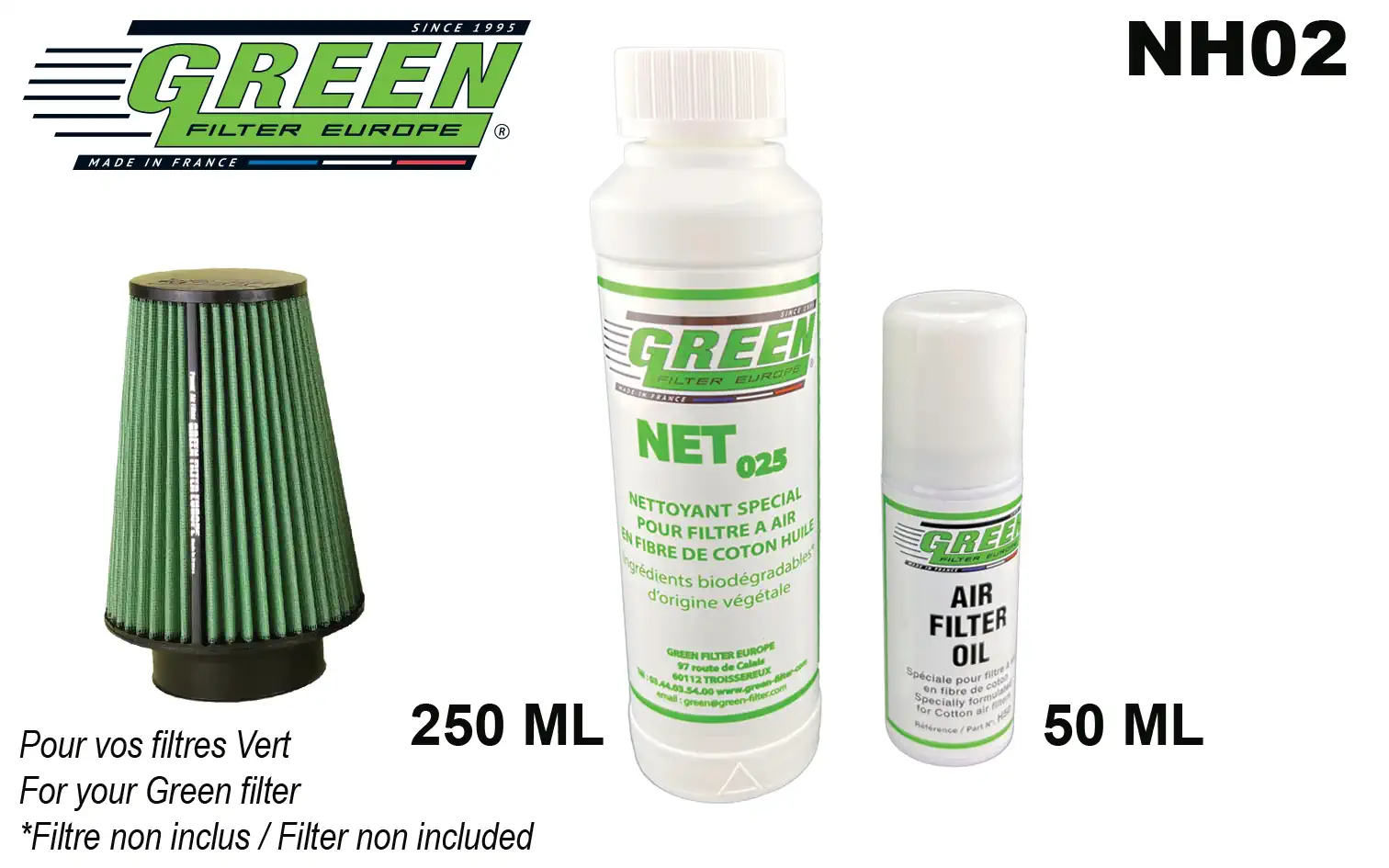 Kit d’entretien spécial pour filtre à air en fibre de coton ref NH02
